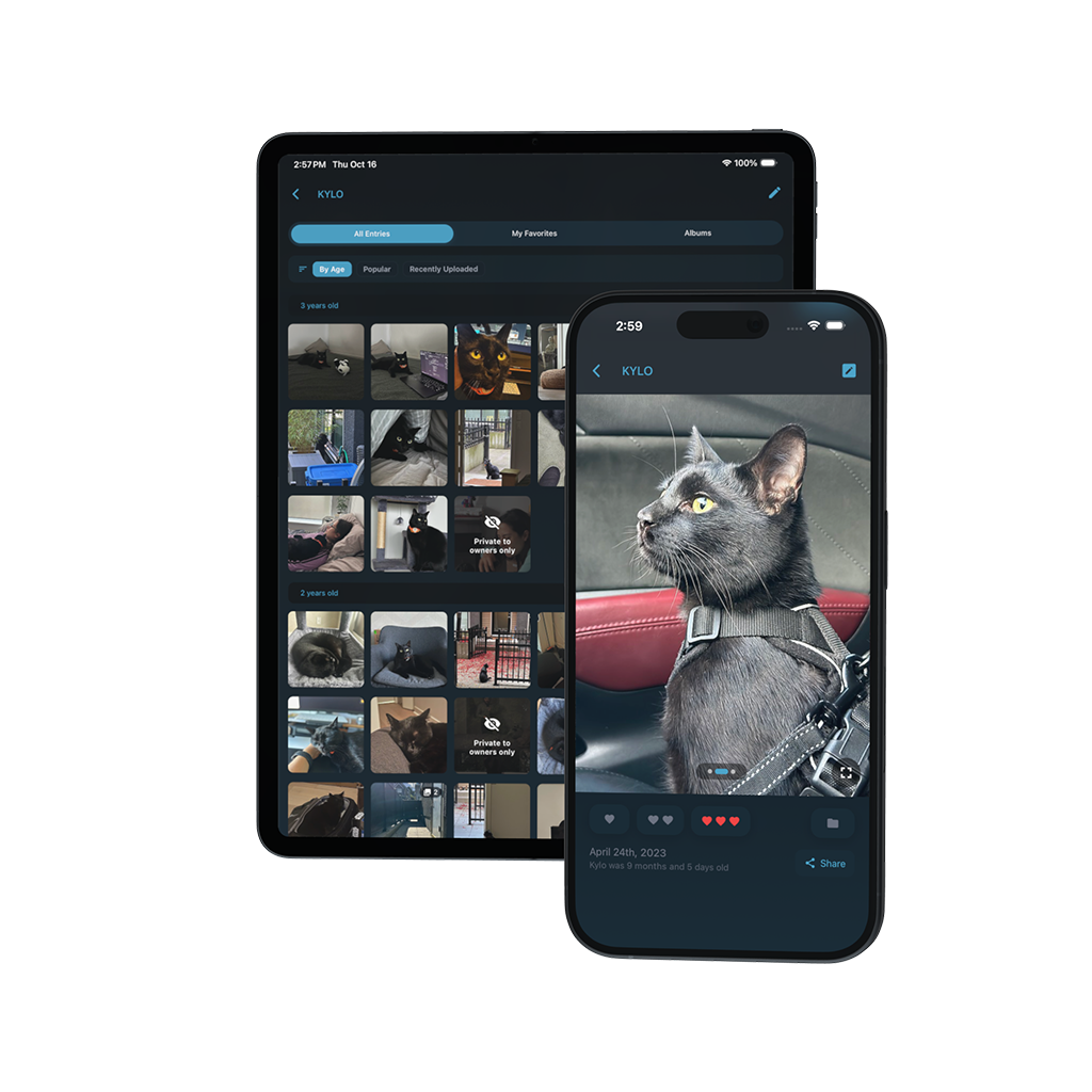 Paws app interface on iPad and iPhone